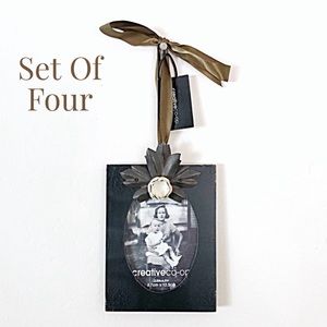 SET 4 Vintage Victorian Style Farmhouse Black Oval Photo Frames Metal Flowers